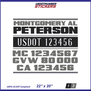 Company Name, Truck Door Decal, Location, USDOT, MC, CA, GVW