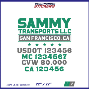 Company Name, Truck Door Decal, Location, USDOT, MC, CA, GVW