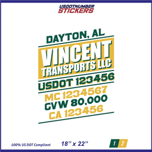 Company Name, Truck Door Decal, Location, USDOT, MC, CA, GVW