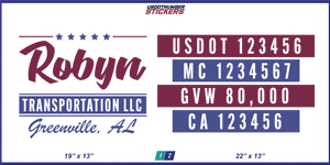 Company Name, Truck Door Decal, Location, USDOT, MC, CA, GVW