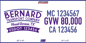 Company Name, Truck Door Decal, Location, USDOT, MC, CA, GVW