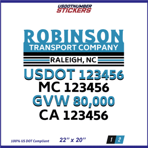 Company Name, Truck Door Decal, Location, USDOT, MC, CA, GVW