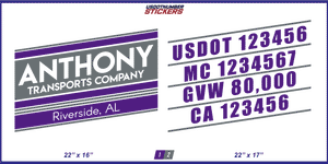 Company Name, Truck Door Decal, Location, USDOT, MC, CA, GVW
