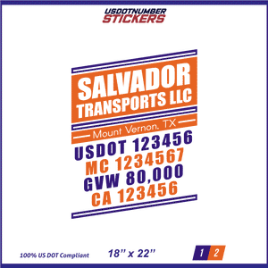 Company Name, Truck Door Decal, Location, USDOT, MC, CA, GVW