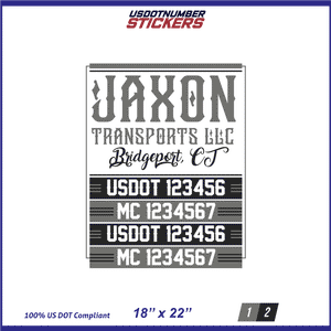 Company Name, Truck Door Decal, Location, USDOT, MC, CA, GVW