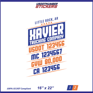 Company Name, Truck Door Decal, Location, USDOT, MC, CA, GVW