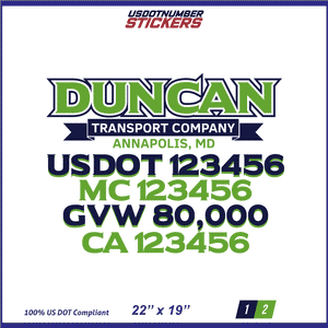 Company Name, Truck Door Decal, Location, USDOT, MC, CA, GVW