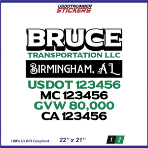 Company Name, Truck Door Decal, Location, USDOT, MC, CA, GVW