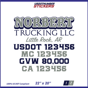 Company Name, Truck Door Decal, Location, USDOT, MC, CA, GVW