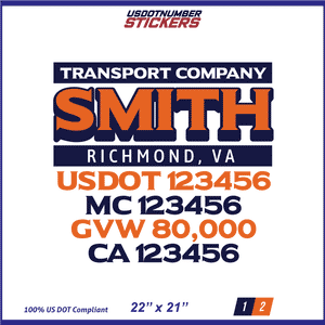 Company Name, Truck Door Decal, Location, USDOT, MC, CA, GVW