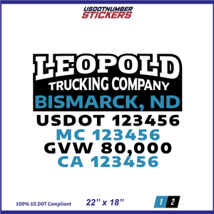 Company Name, Truck Door Decal, Location, USDOT, MC, CA, GVW