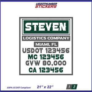 Company Name, Truck Door Decal, Location, USDOT, MC, CA, GVW