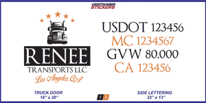 Company Name, Truck Door Decal, Location, USDOT, MC, CA, GVW