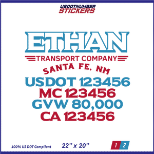 Company Name, Truck Door Decal, Location, USDOT, MC, CA, GVW