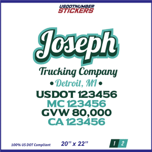 Company Name, Truck Door Decal, Location, USDOT, MC, CA, GVW