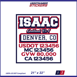 Company Name, Truck Door Decal, Location, USDOT, MC, CA, GVW