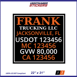 Company Name, Truck Door Decal, Location, USDOT, MC, CA, GVW