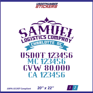 Company Name, Truck Door Decal, Location, USDOT, MC, CA, GVW