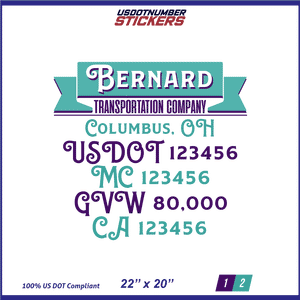 Company Name, Truck Door Decal, Location, USDOT, MC, CA, GVW