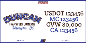 Company Name, Truck Door Decal, Location, USDOT, MC, CA, GVW