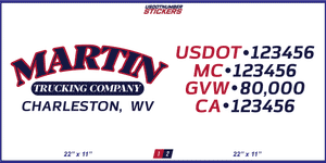 Company Name, Truck Door Decal, Location, USDOT, MC, CA, GVW