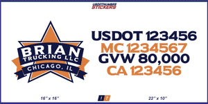 Company Name, Truck Door Decal, Location, USDOT, MC, CA, GVW