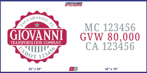 Company Name, Truck Door Decal, Location, USDOT, MC, CA, GVW