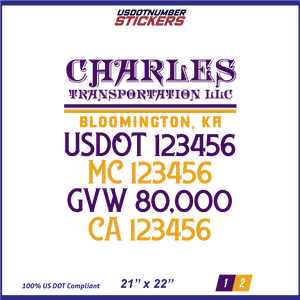 Company Name, Truck Door Decal, Location, USDOT, MC, CA, GVW