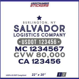 Company Name, Truck Door Decal, Location, USDOT, MC, CA, GVW