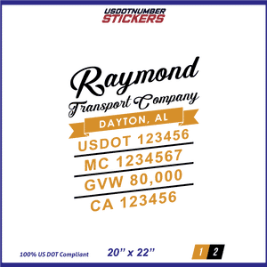 Company Name, Truck Door Decal, Location, USDOT, MC, CA, GVW