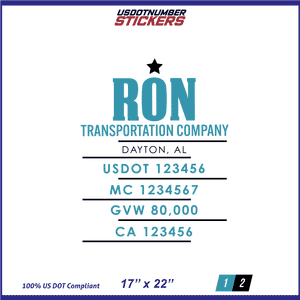 Company Name, Truck Door Decal, Location, USDOT, MC, CA, GVW