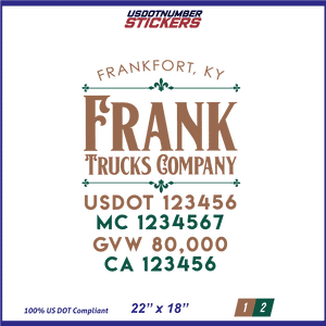 Company Name, Truck Door Decal, Location, USDOT, MC, CA, GVW