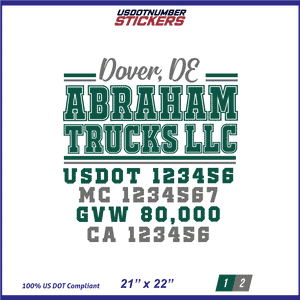 Company Name, Truck Door Decal, Location, USDOT, MC, CA, GVW