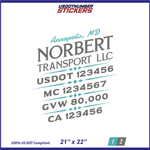 Company Name, Truck Door Decal, Location, USDOT, MC, CA, GVW