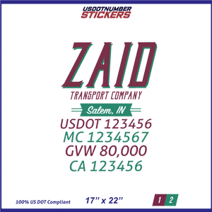 Company Name, Truck Door Decal, Location, USDOT, MC, CA, GVW