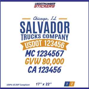 Company Name, Truck Door Decal, Location, USDOT, MC, CA, GVW