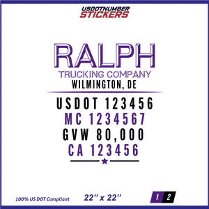 Company Name, Truck Door Decal, Location, USDOT, MC, CA, GVW