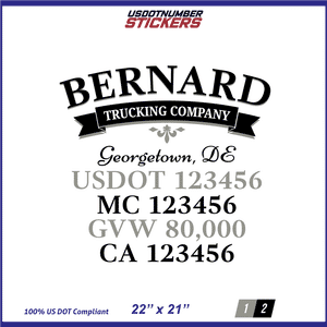Company Name, Truck Door Decal, Location, USDOT, MC, CA, GVW