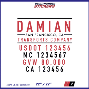 Company Name, Truck Door Decal, Location, USDOT, MC, CA, GVW