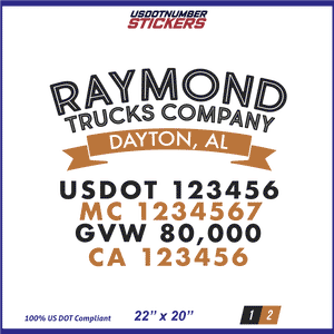 Company Name, Truck Door Decal, Location, USDOT, MC, CA, GVW