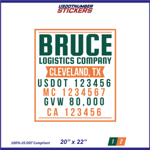 Company Name, Truck Door Decal, Location, USDOT, MC, CA, GVW