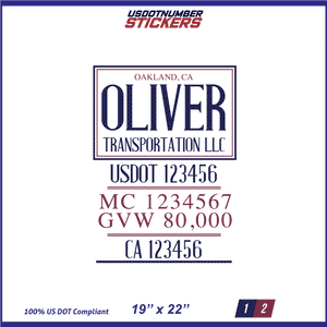 Company Name, Truck Door Decal, Location, USDOT, MC, CA, GVW