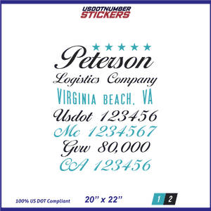 Company Name, Truck Door Decal, Location, USDOT, MC, CA, GVW