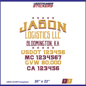 Company Name, Truck Door Decal, Location, USDOT, MC, CA, GVW