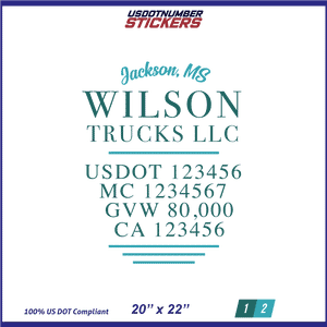 Company Name, Truck Door Decal, Location, USDOT, MC, CA, GVW