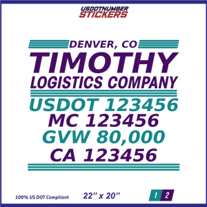 Company Name, Truck Door Decal, Location, USDOT, MC, CA, GVW