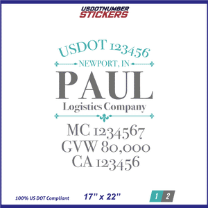 Company Name, Truck Door Decal, Location, USDOT, MC, CA, GVW