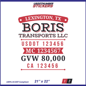 Company Name, Truck Door Decal, Location, USDOT, MC, CA, GVW