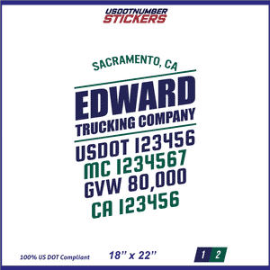 Company Name, Truck Door Decal, Location, USDOT, MC, CA, GVW