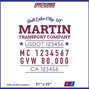 Company Name, Truck Door Decal, Location, USDOT, MC, CA, GVW